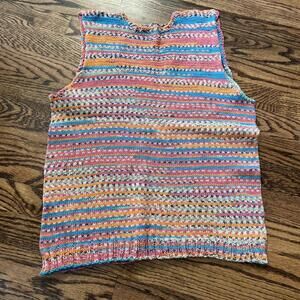 Pink blue orange colorful striped hand knitted vest